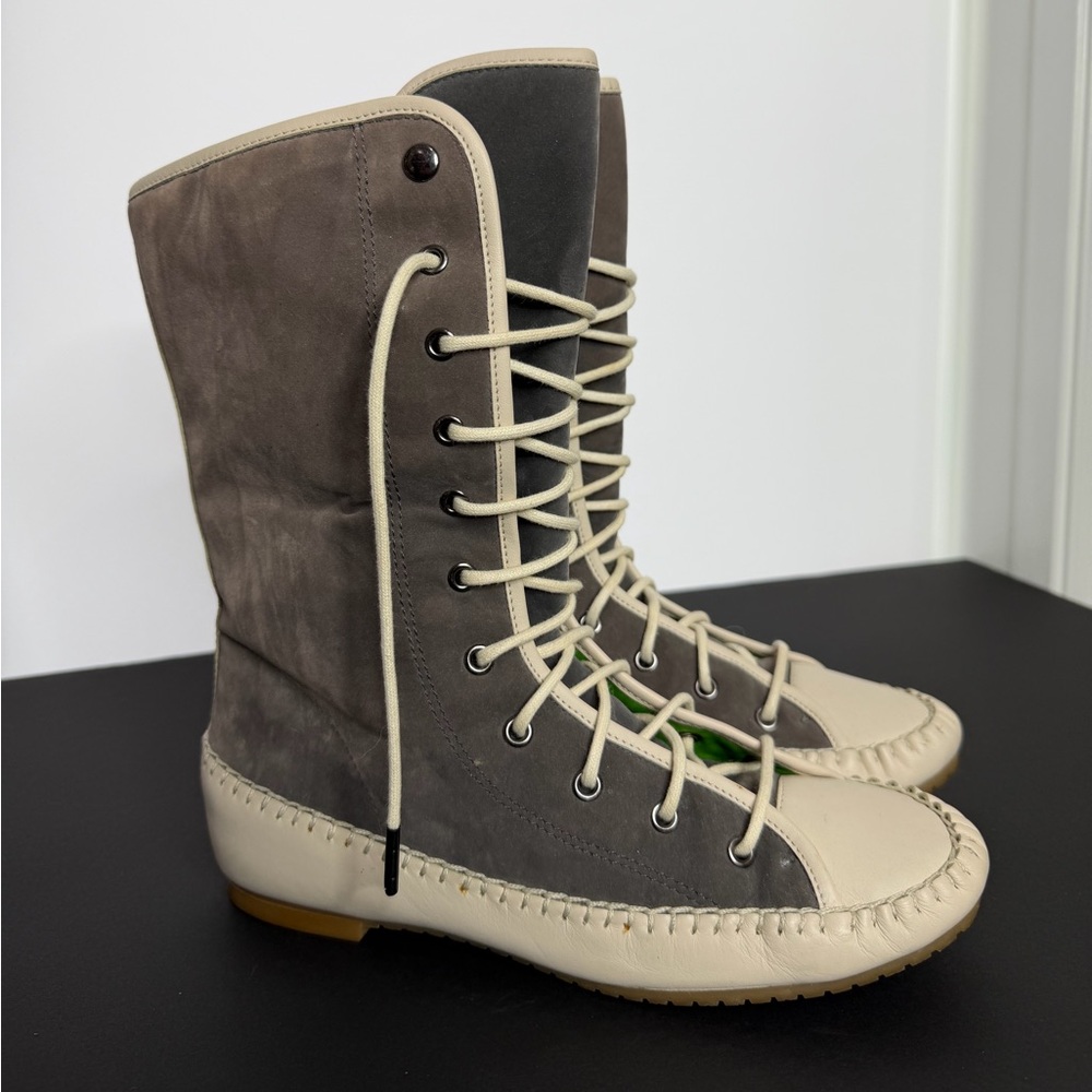 Stylish Gray and Cream Women's Moccasin Boots